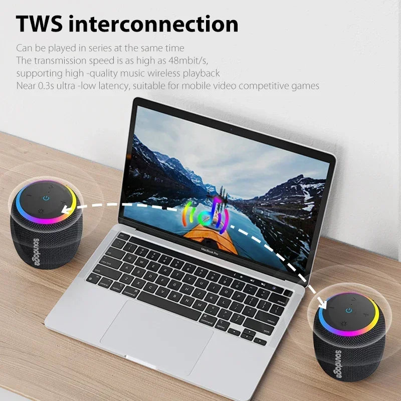 Portable Wireless Bluetooth Speaker 360 Degree Stereo Surround Subwoofer IPX6 Waterproof Support TF TWS Speaker