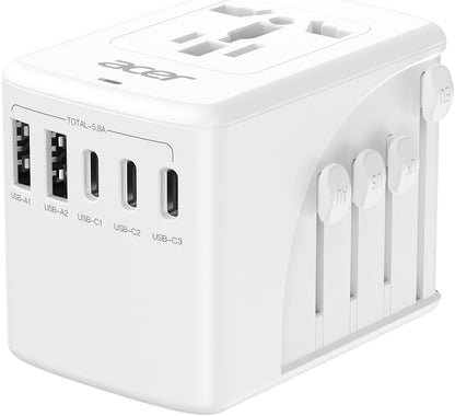 Acer Universal Travel Plug Adapter - Ultimate 6-in-1 Power Solution with 5 USB Ports for Global Adventures