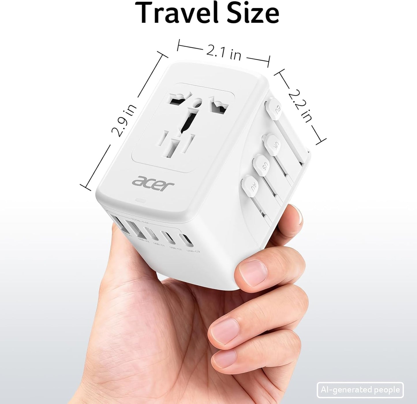 Acer Universal Travel Plug Adapter - Ultimate 6-in-1 Power Solution with 5 USB Ports for Global Adventures