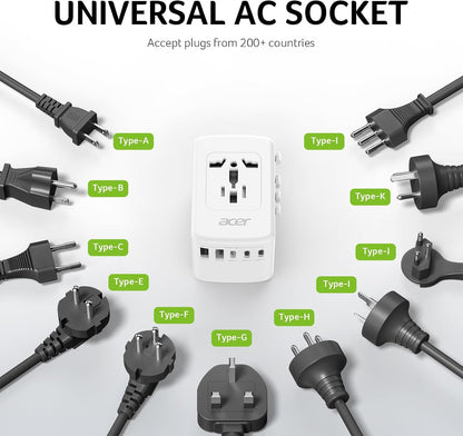 Acer Universal Travel Plug Adapter - Ultimate 6-in-1 Power Solution with 5 USB Ports for Global Adventures