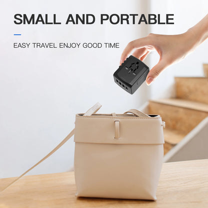 Universal Travel Adapter with High-Speed Charging: 4 USB Ports Including Type-C for Global Use in Europe, UK, US, CA, and AU